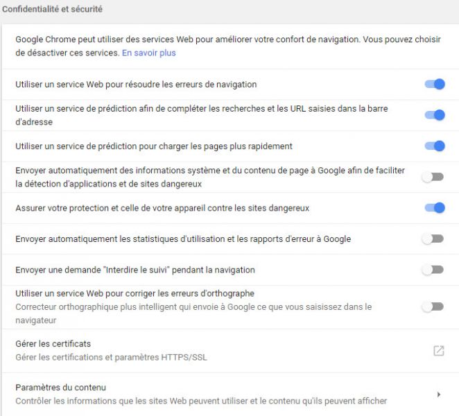 Google Chrome vie privée